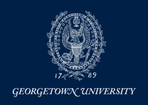 Georgetown University seal on a navy background with the year 1789 and the university name below.