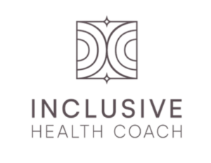 Logo for Inclusive Health Coach with a decorative square emblem above the text on a dark background, conveying brand identity.