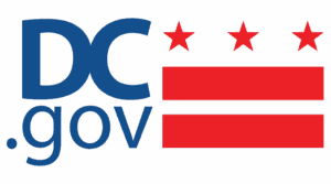 DC.gov logo with three red stars above two red bars, reflecting the District of Columbia flag.